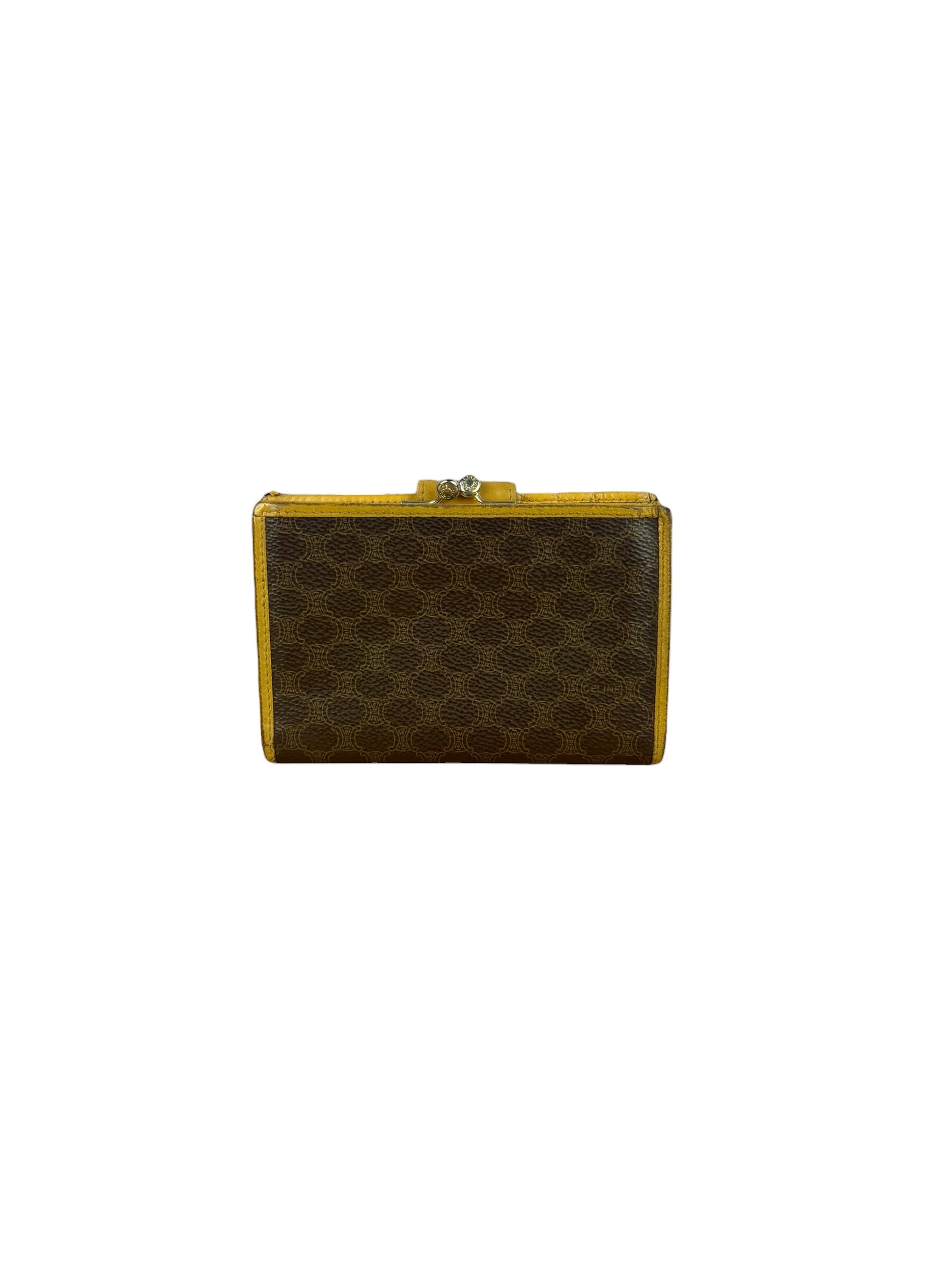 Celine Vintage Brown Macadam Bifold Kisslock Wallet