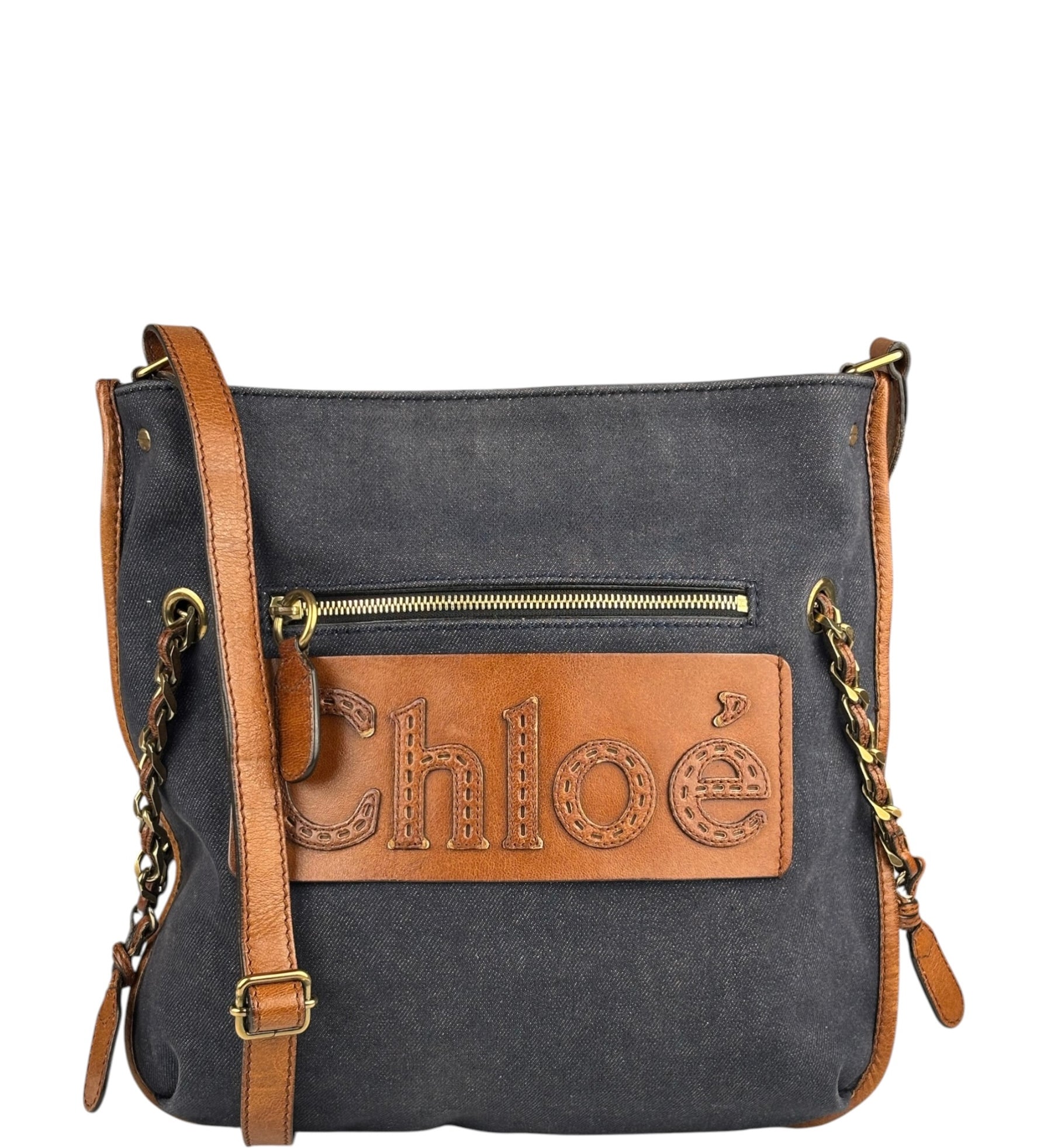 Chloe Dark Gray/Blue Harley Denim/Leather Crossbody Bag