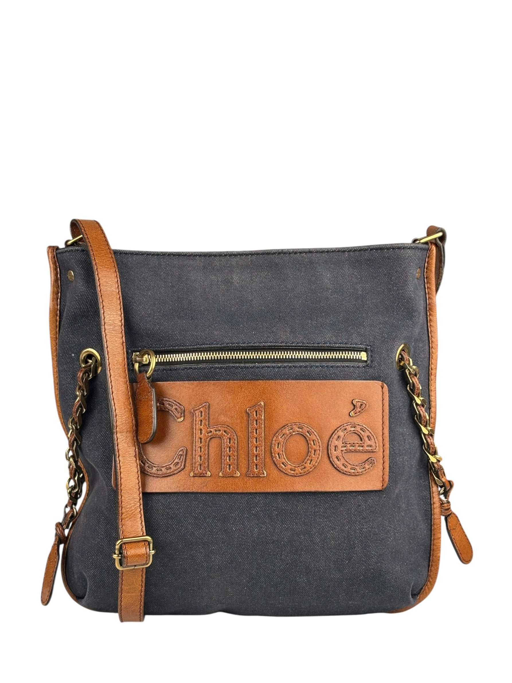 Chloe Dark Gray/Blue Harley Denim/Leather Crossbody Bag