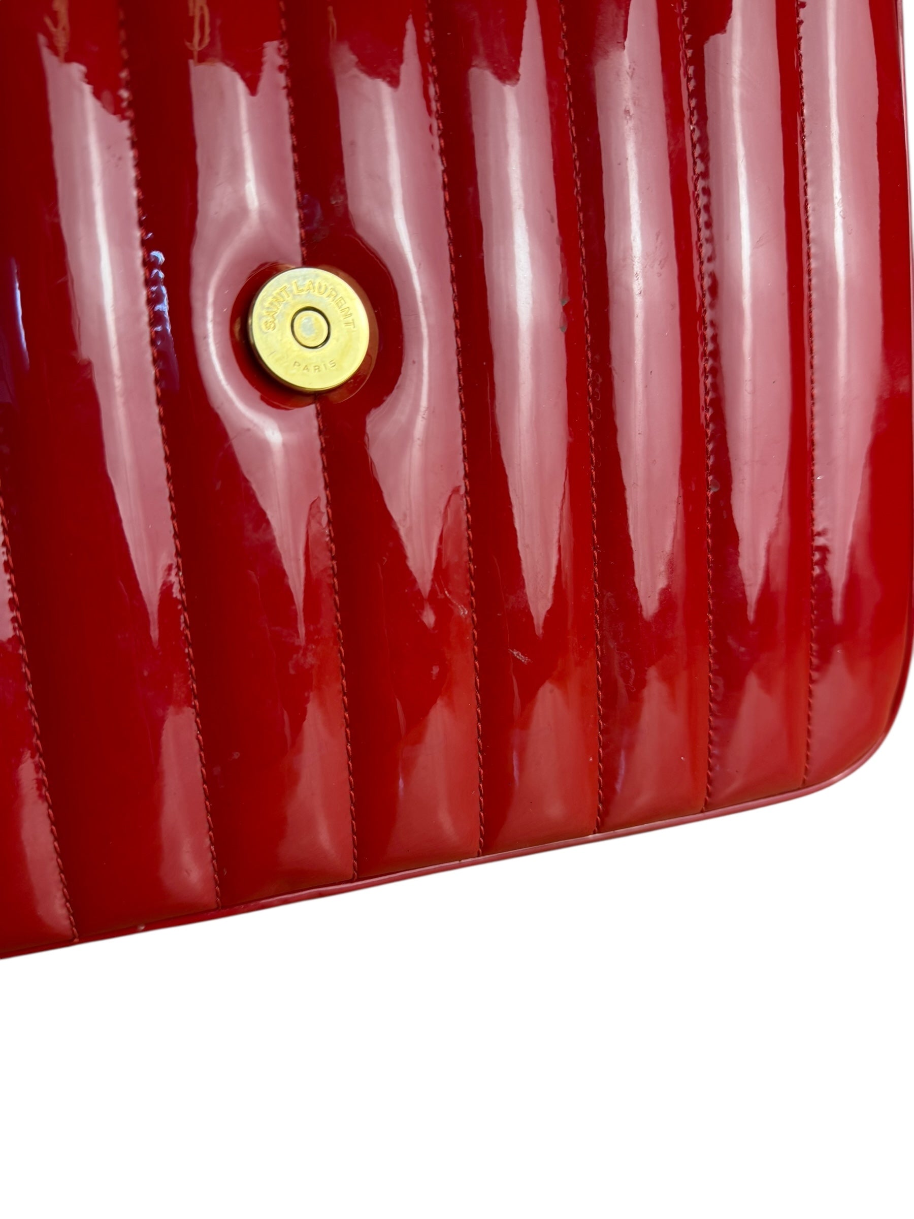 Saint Laurent Red Patent Vicky Chain Flap Bag