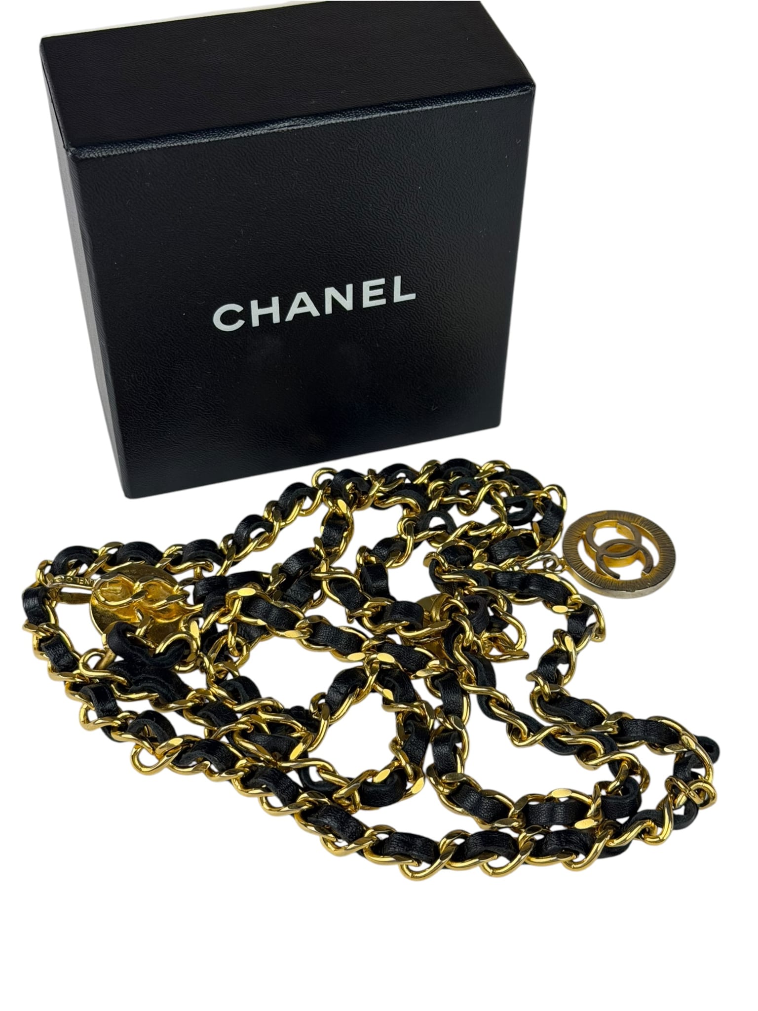 Chanel Leather Chain Strap Belt Black/Gold Tone