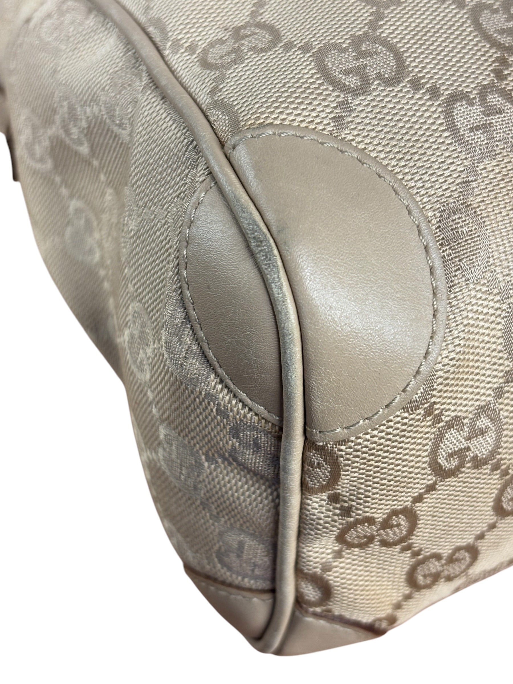 Gucci GG Beige Leather Trim Guccissima Small Boston Bag