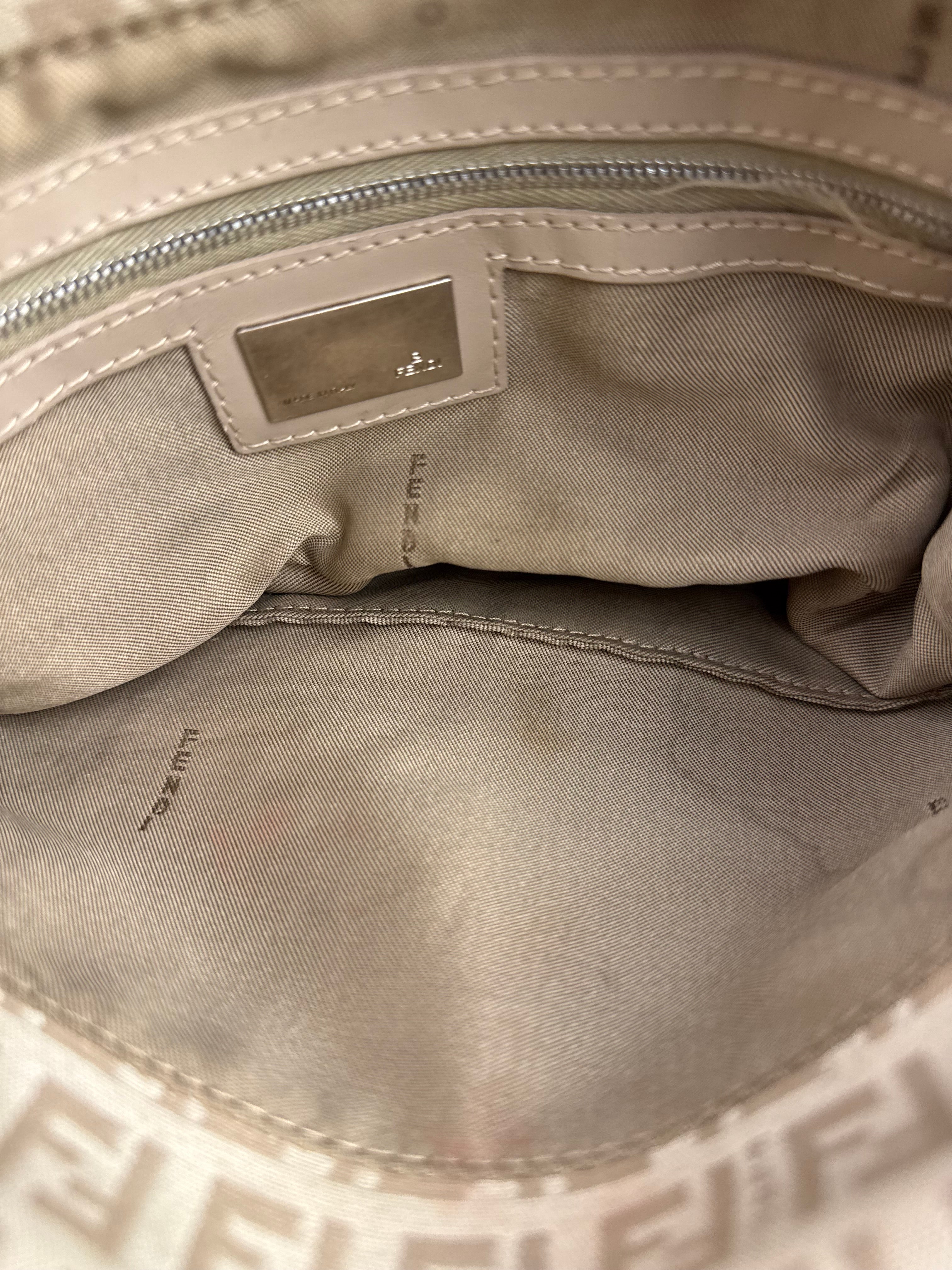 Fendi Grey Leather Trim Zucca Baguette
