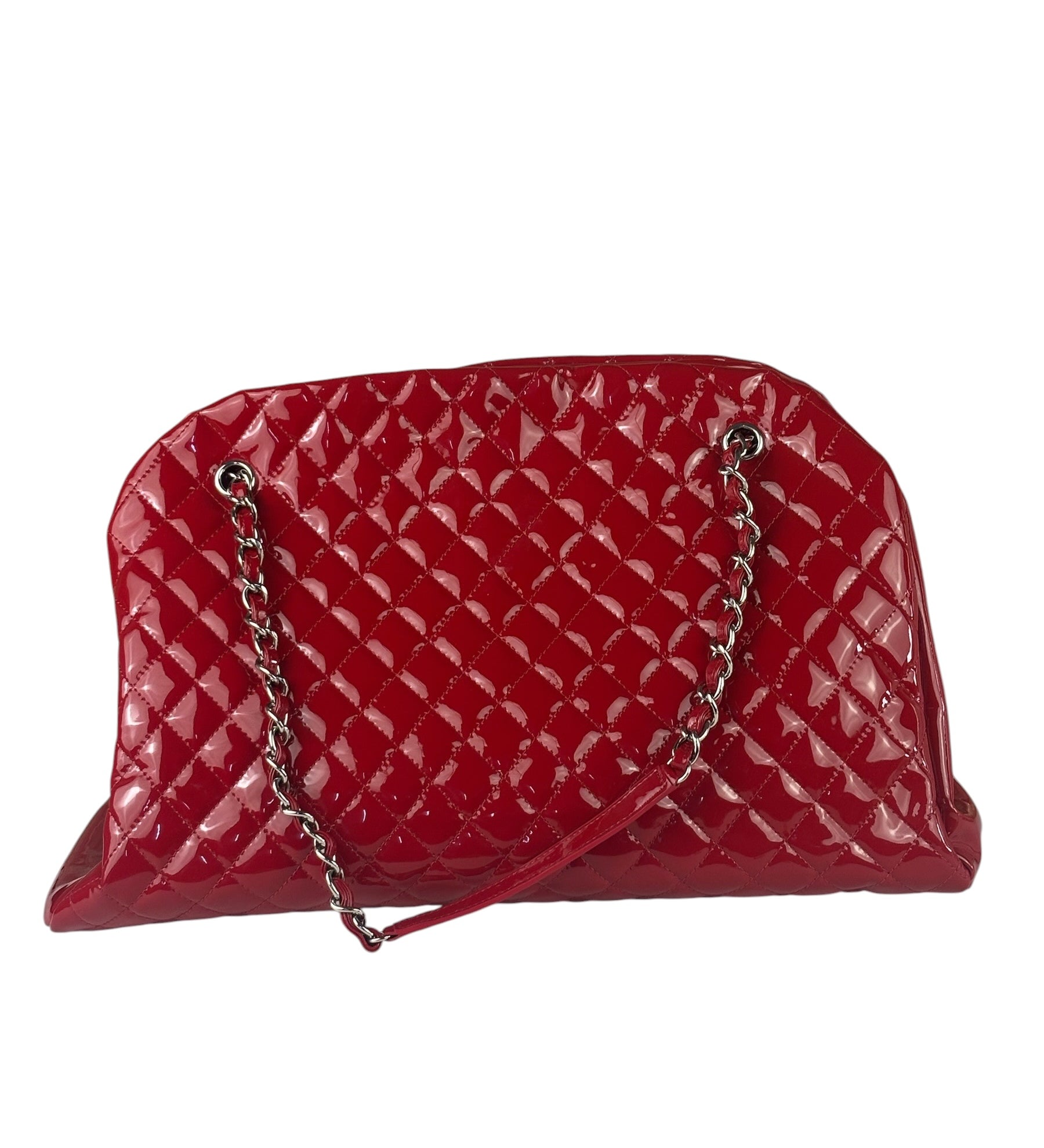 Chanel Red Patent Quilted Leather Large Just Mademoiselle Bowling Bag