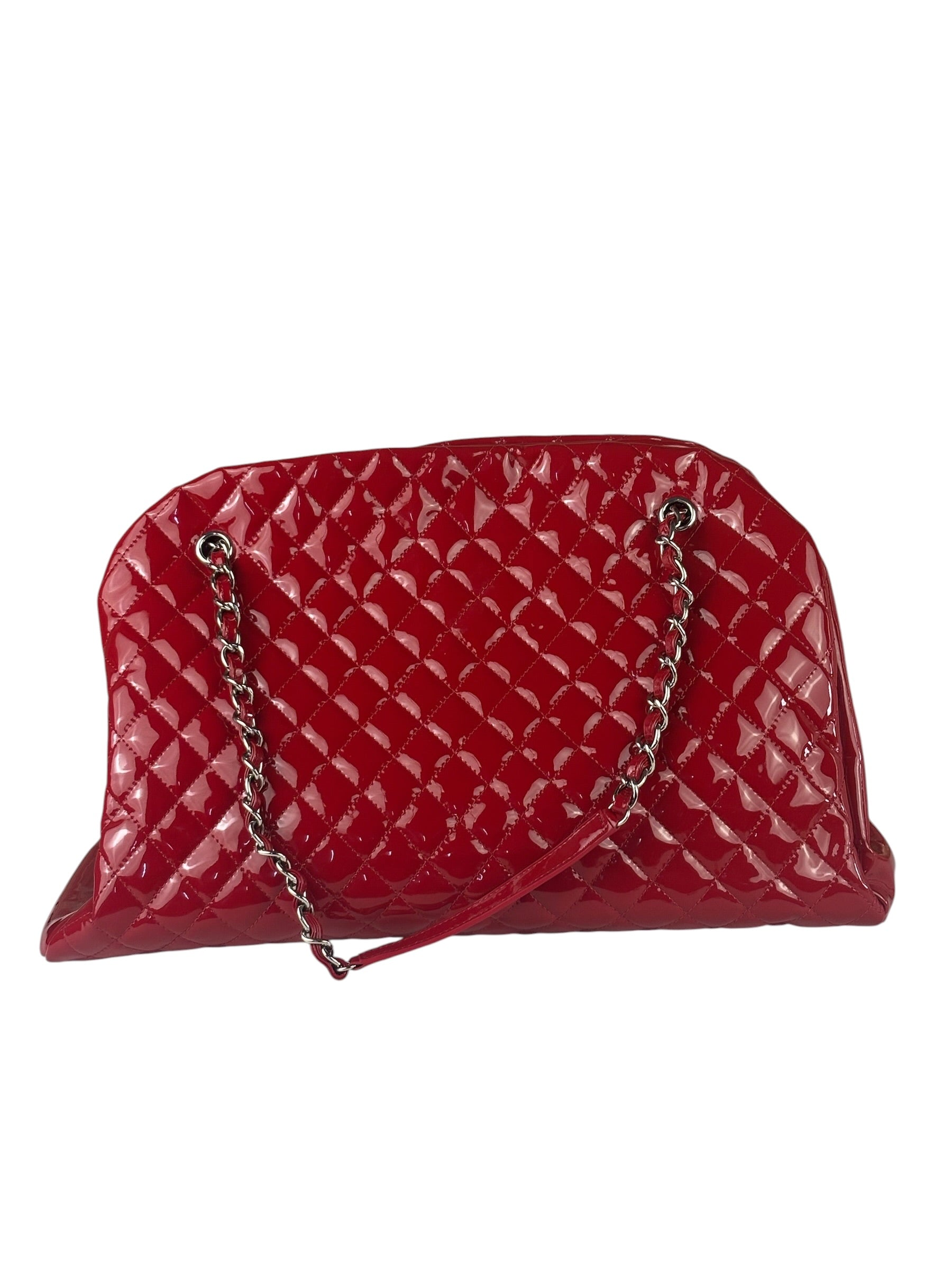Chanel Red Patent Quilted Leather Large Just Mademoiselle Bowling Bag