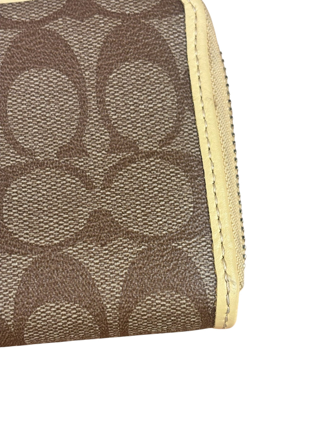Coach Beige/Brown Leather C Signature Zip-Around Long Wallet