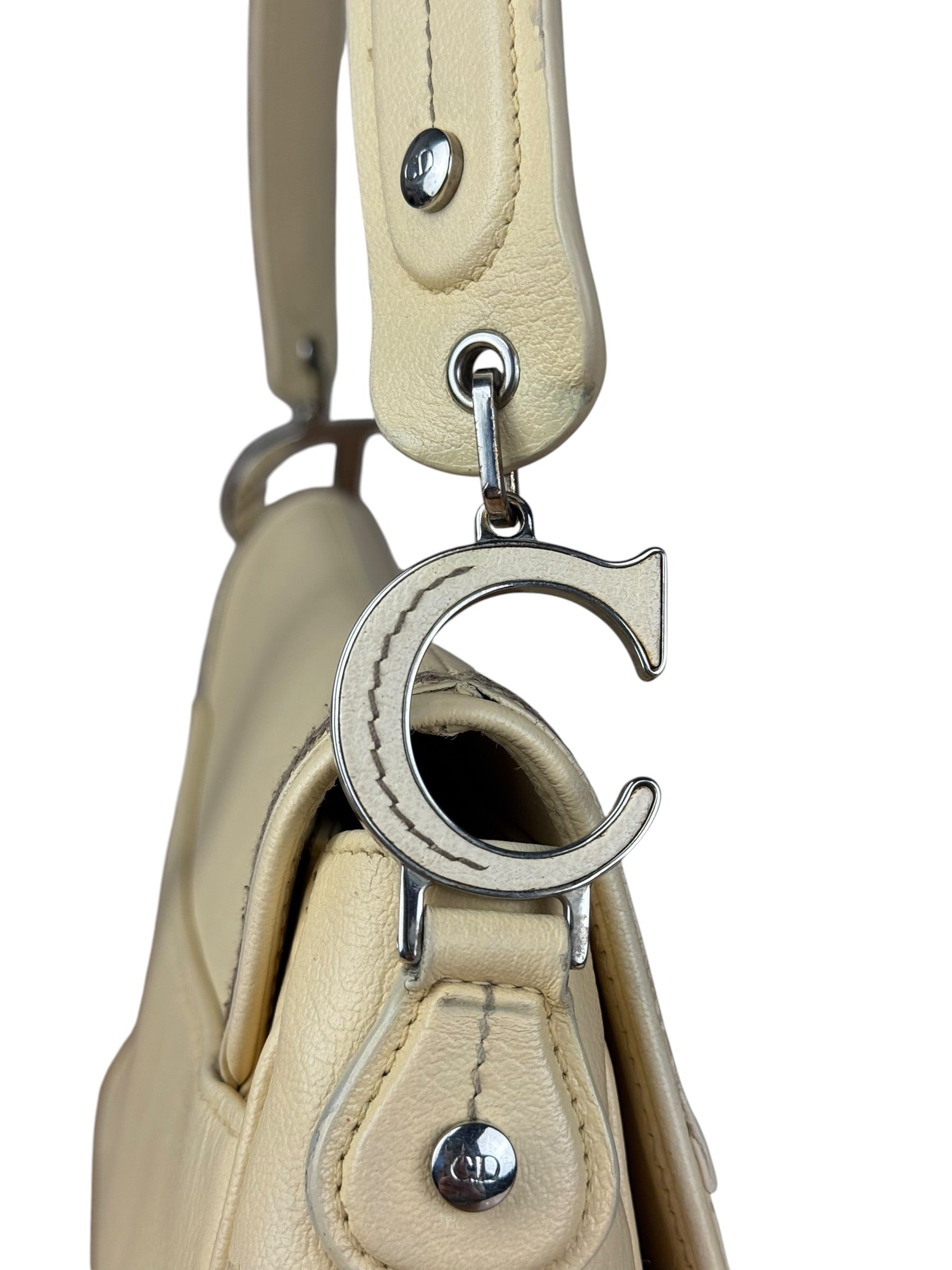 Christian Dior Vintage Beige Leather Stitch Saddlebag