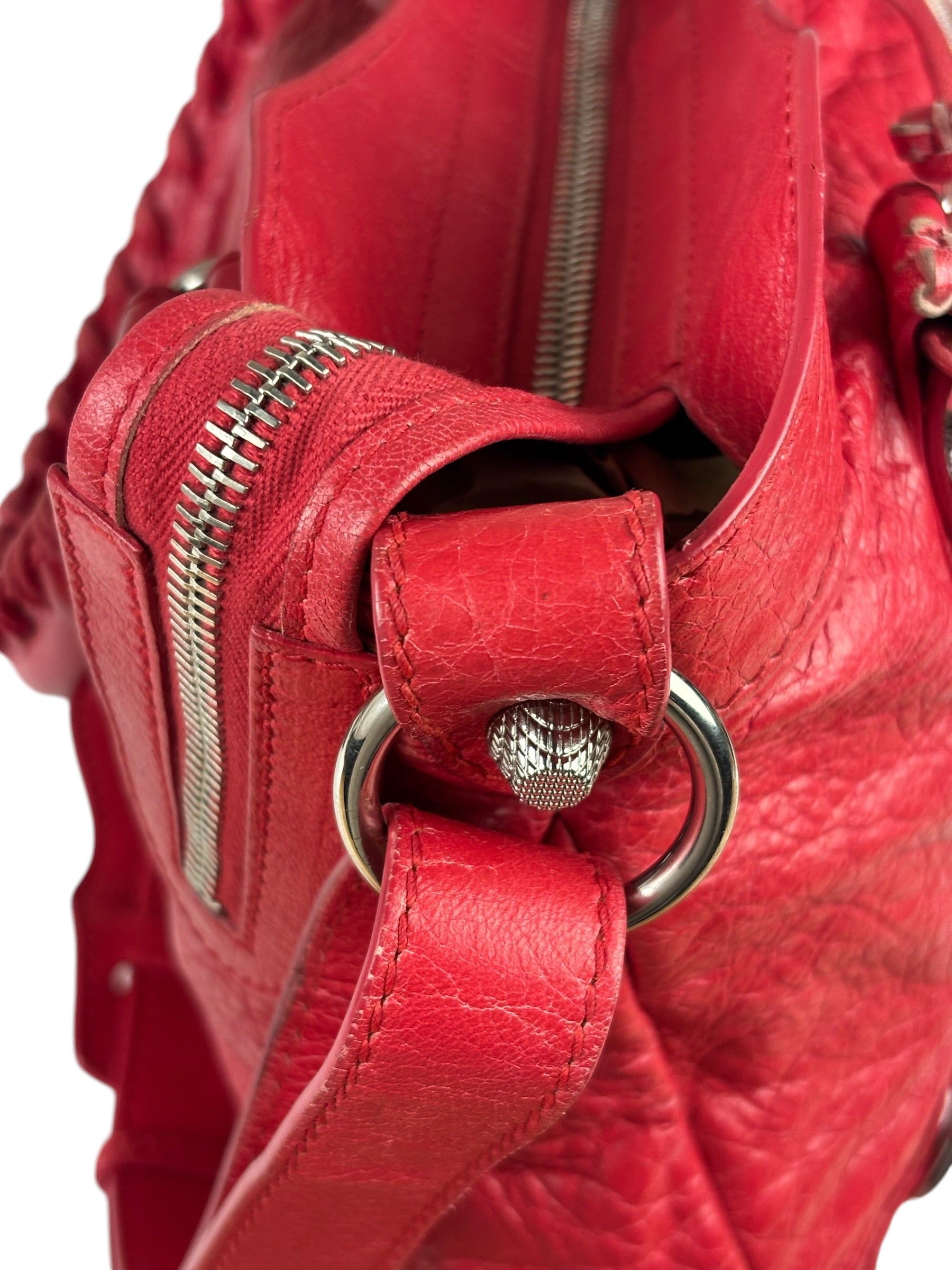 Balenciaga Red Leather Motocross City Two-Way Bag