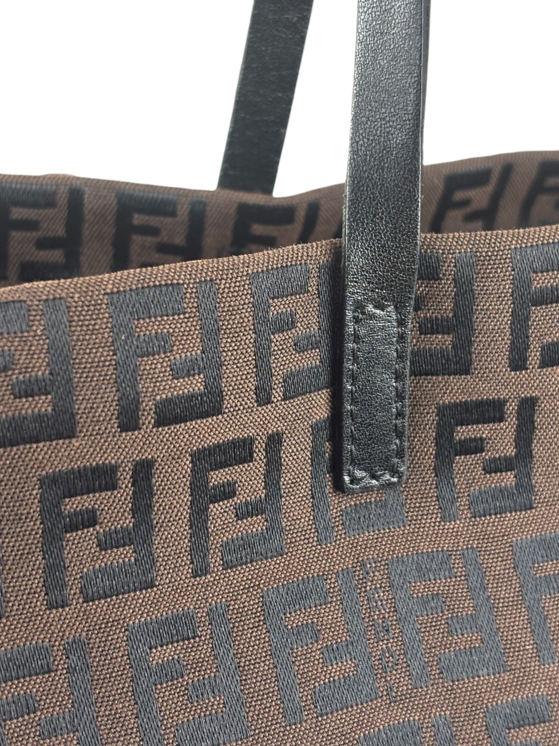 Fendi FF Vintage Brown Zucca Print Zip Shoulder Tote