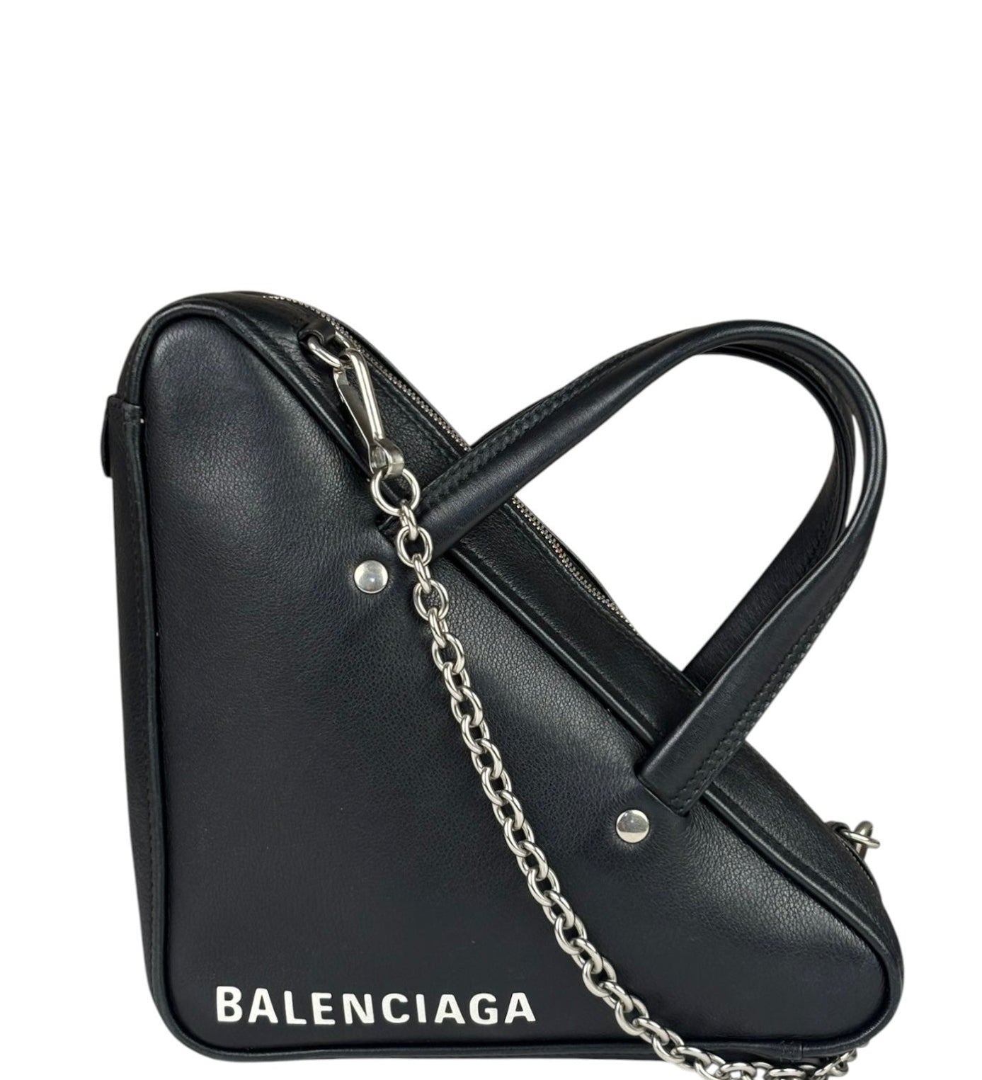 Balenciaga Black Leather Triangle Two-Way Bag
