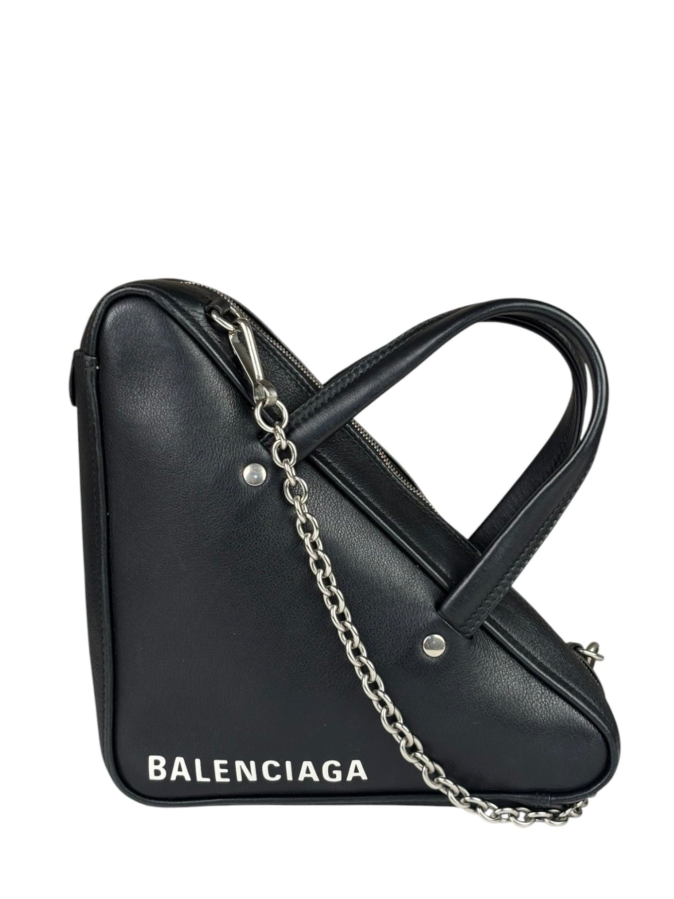 Balenciaga Black Leather Triangle Two-Way Bag