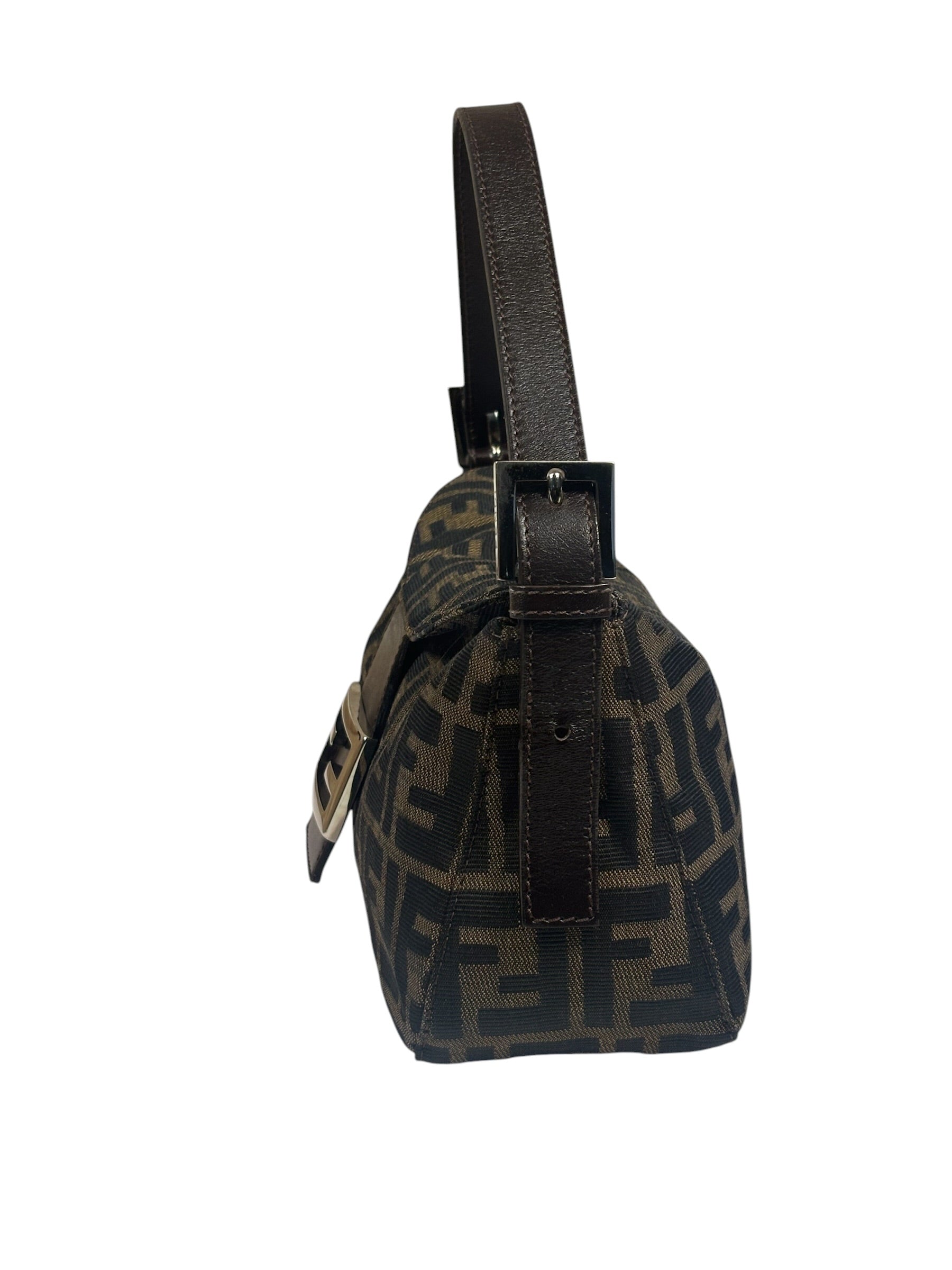 Fendi Brown Leather Trim Baguette