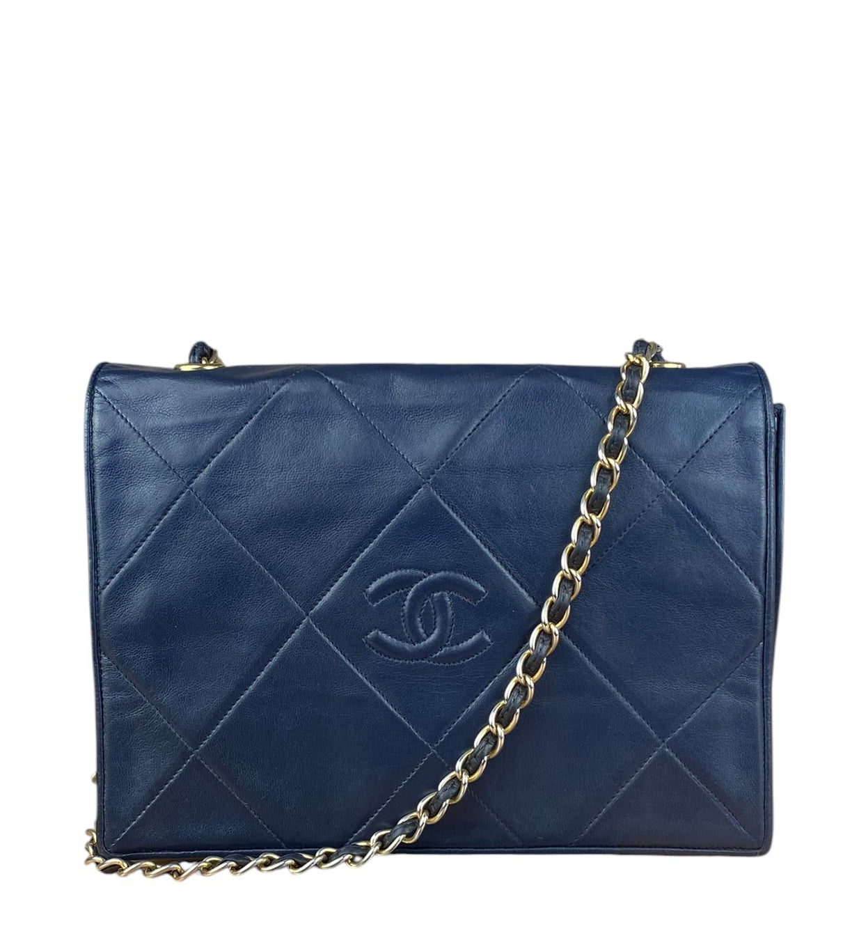 Chanel Navy Leather Diamond Stitch Flap Bag 1988