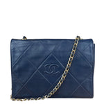 Chanel Navy Leather Diamond Stitch Flap Bag 1988