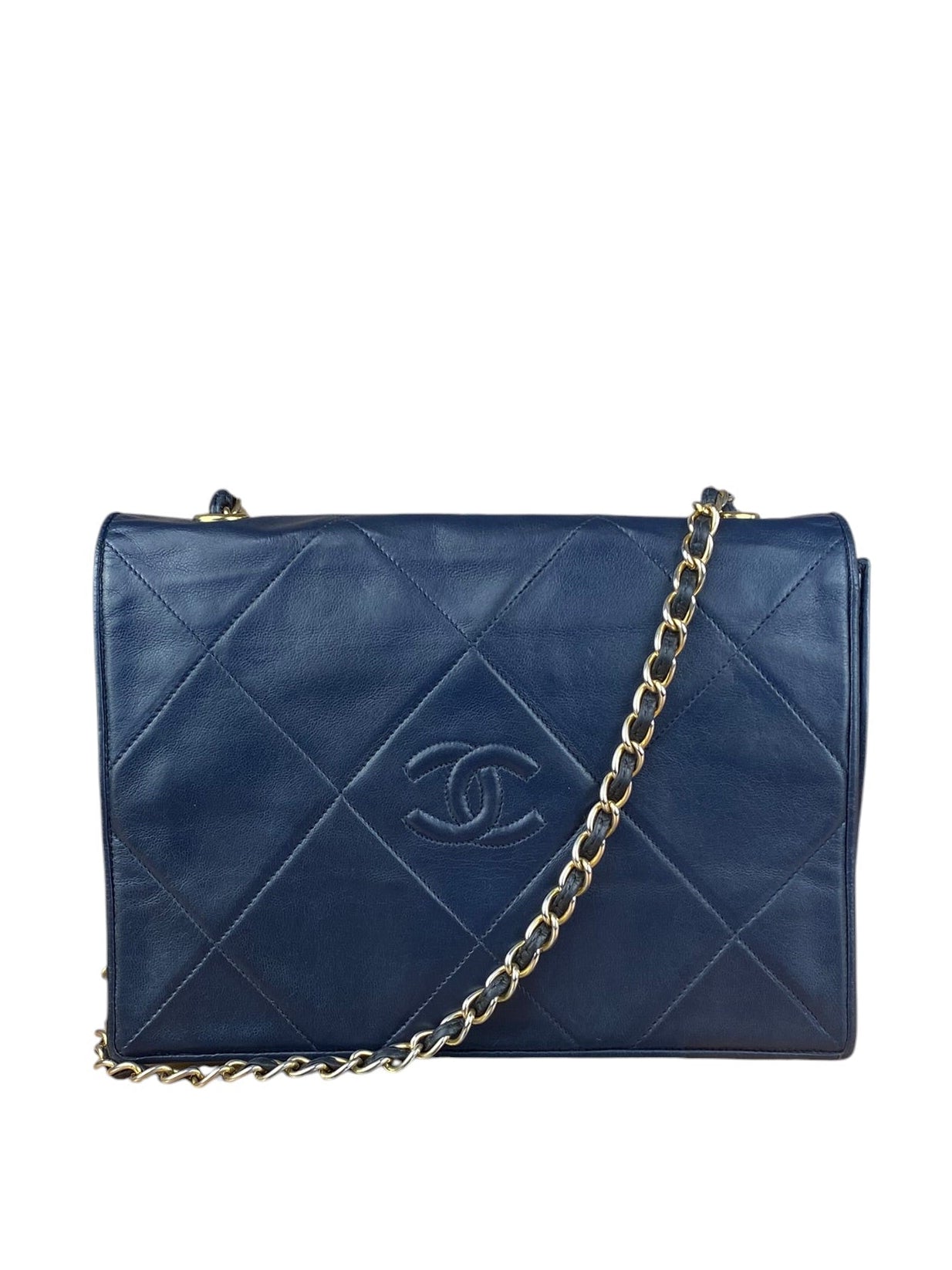 Chanel Navy Leather Diamond Stitch Flap Bag 1988