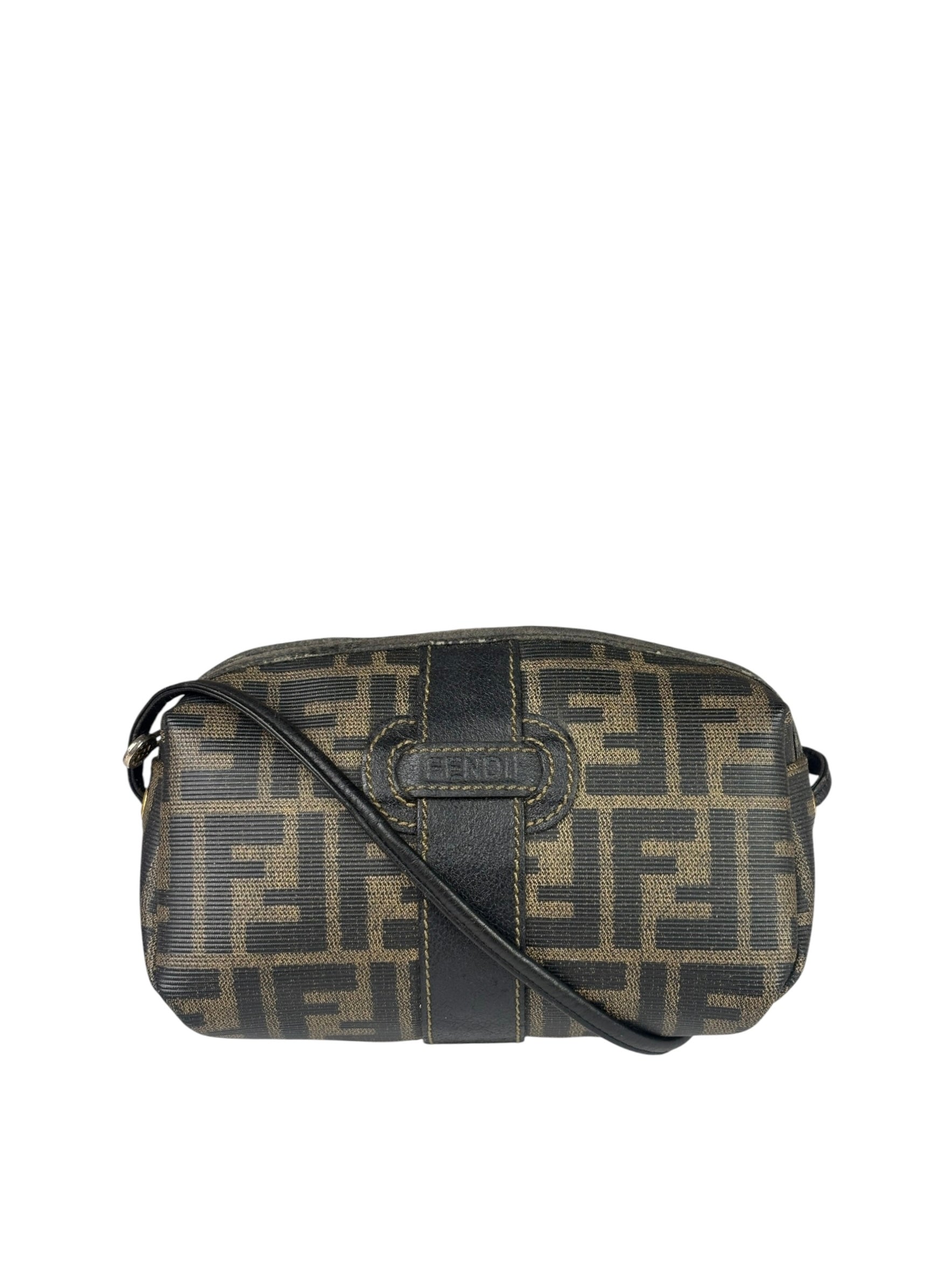Fendi Black Leather Trim Zucca Small Camera Bag