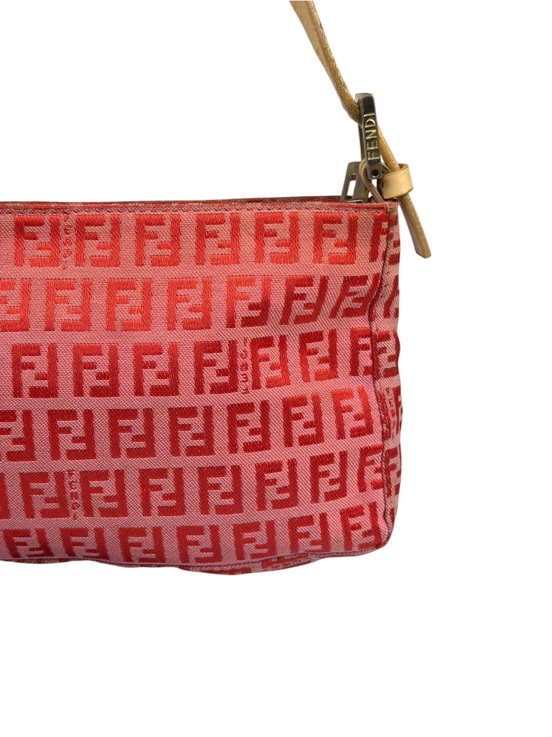 Fendi Pink/Red Zucca Leather Trim Pochette