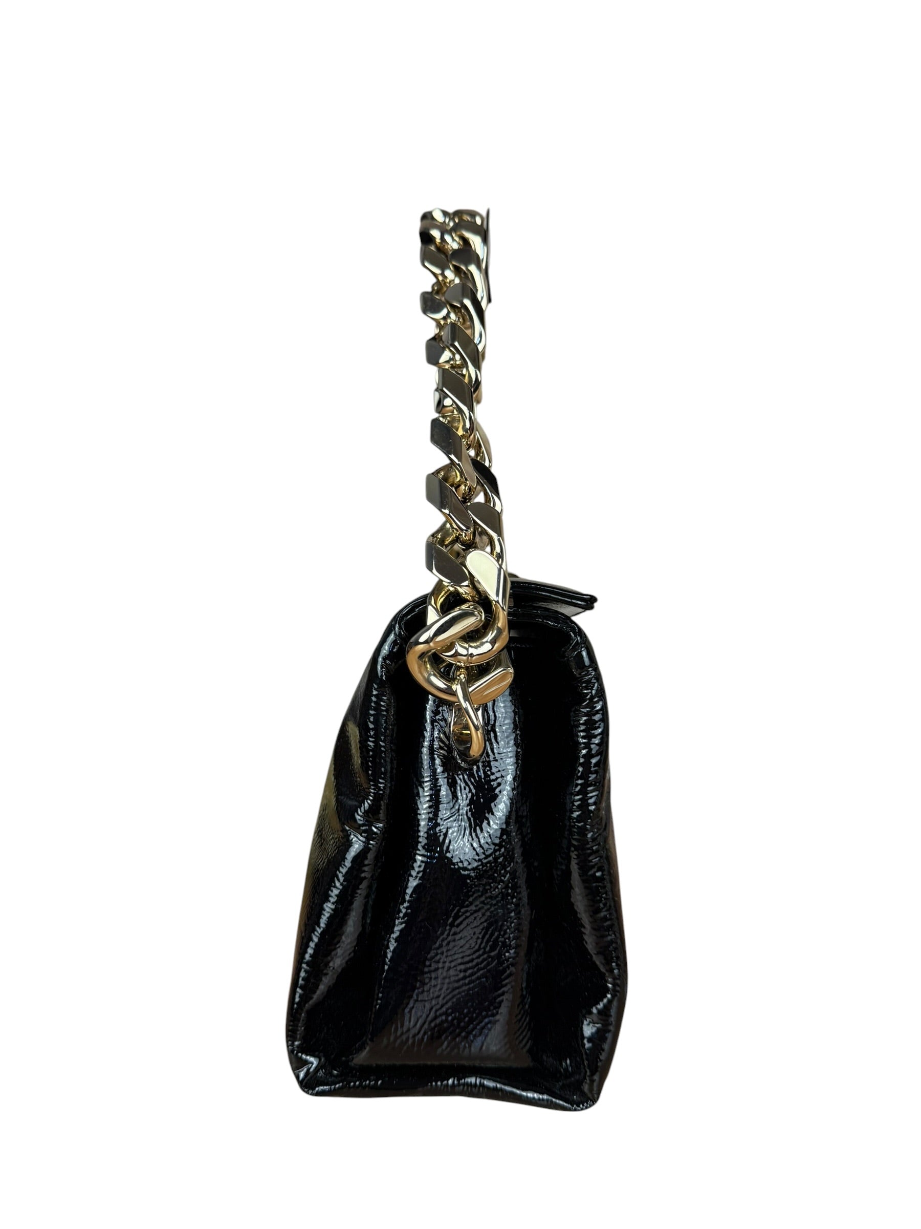 Gucci Black Patent Leather Chain Double G Shoulder Bag