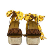 Miu Miu Brown Raffia/Leather Platform Sandals