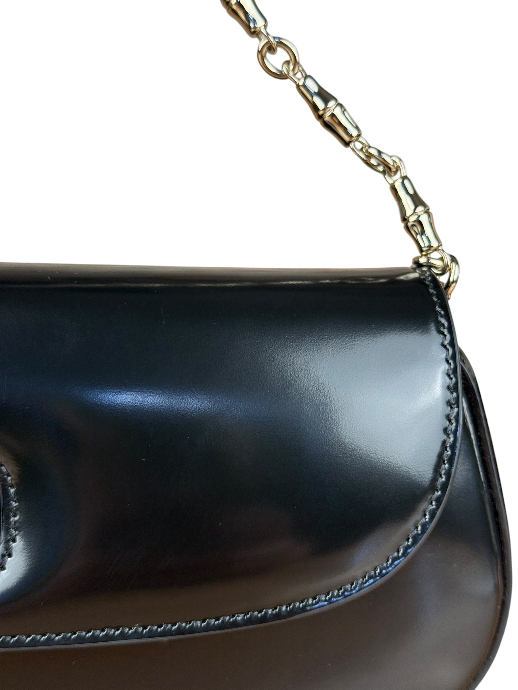 Gucci Black Leather Bamboo Night Small Clutch/Pochette