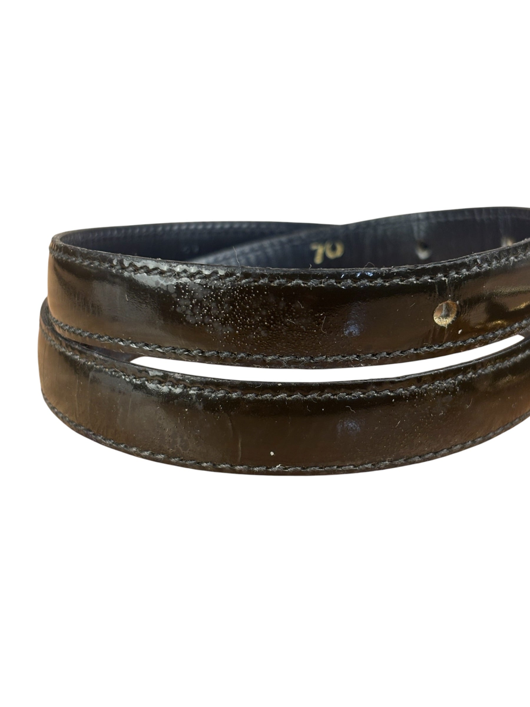 Celine Vintage Black Leather Horse Carriage Rectangular Plate Buckle Belt
