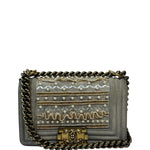 Chanel Grey Suede Beaded Pearl/Bead Boy Flap 2014
