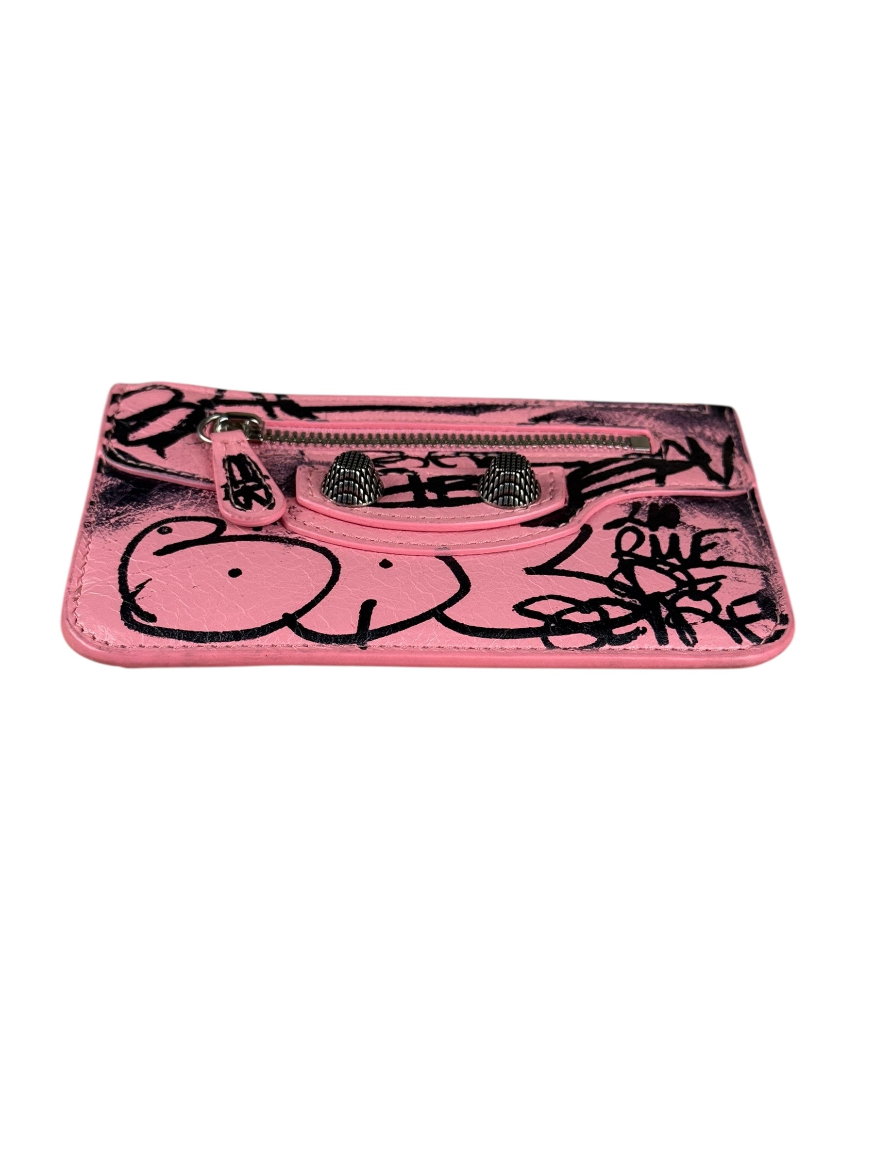 Balenciaga Pink Grafitti Le City Zip Wallet