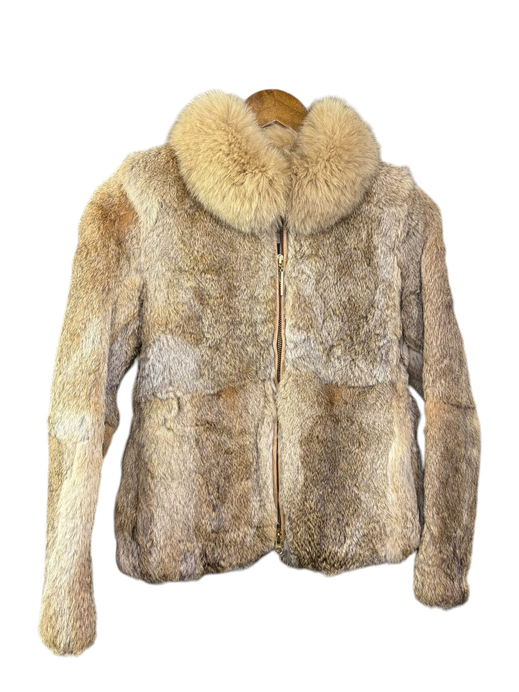 Vintage Dritte Brown Rabbit Fur/Fox Fur Trim Zip-Up Coat
