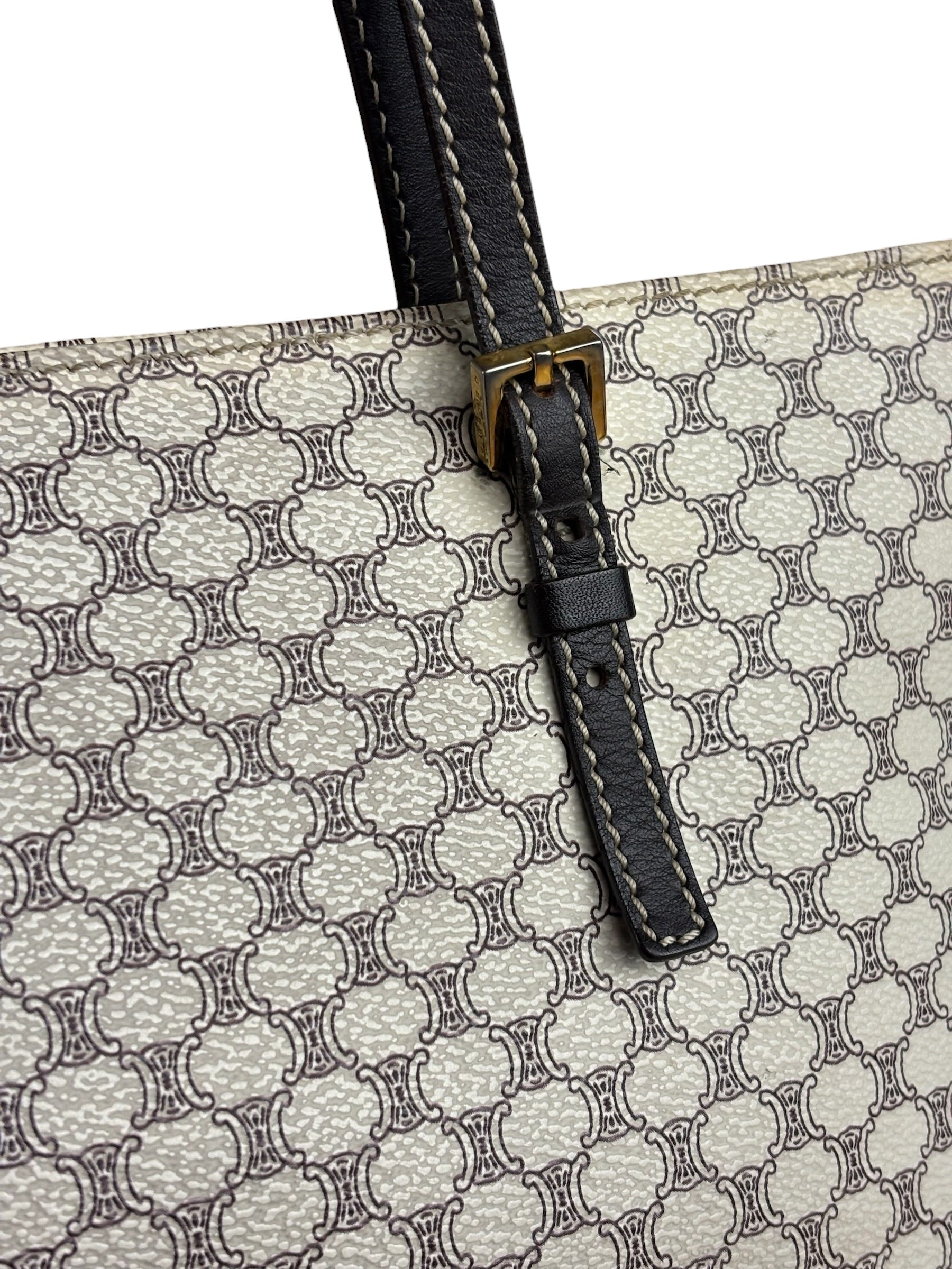Celine White Macadam Coated Canvas Tote Bag