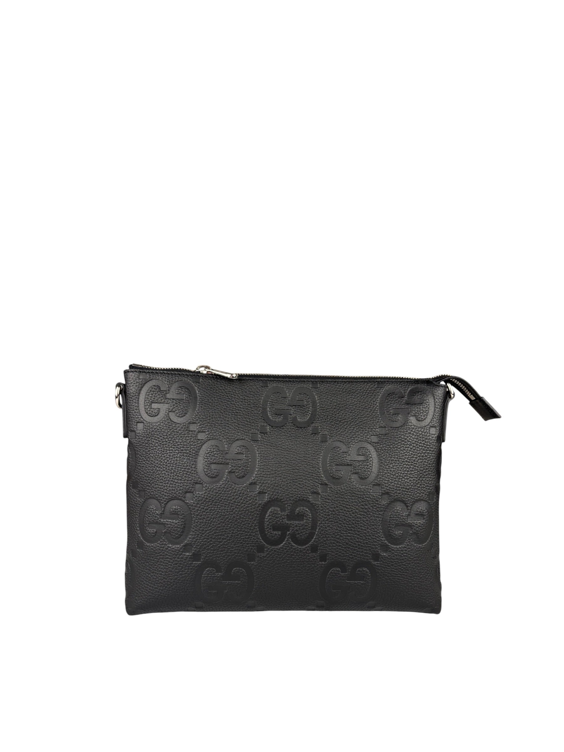 Gucci Black Leather Medium Jumbo GG Pouch/Messenger Crossbody Bag