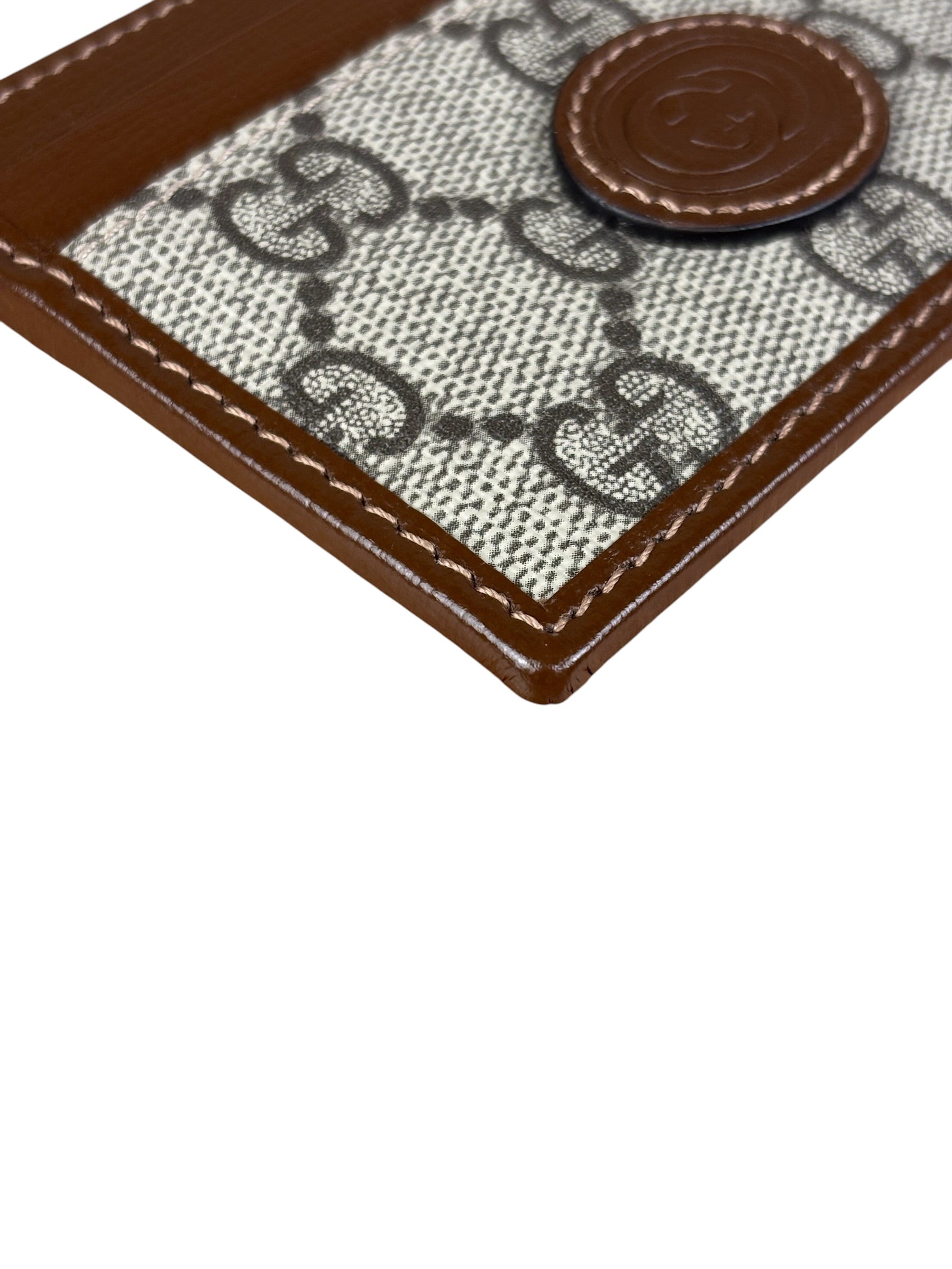 Gucci Brown Leather Trim GG Supreme Card Holder