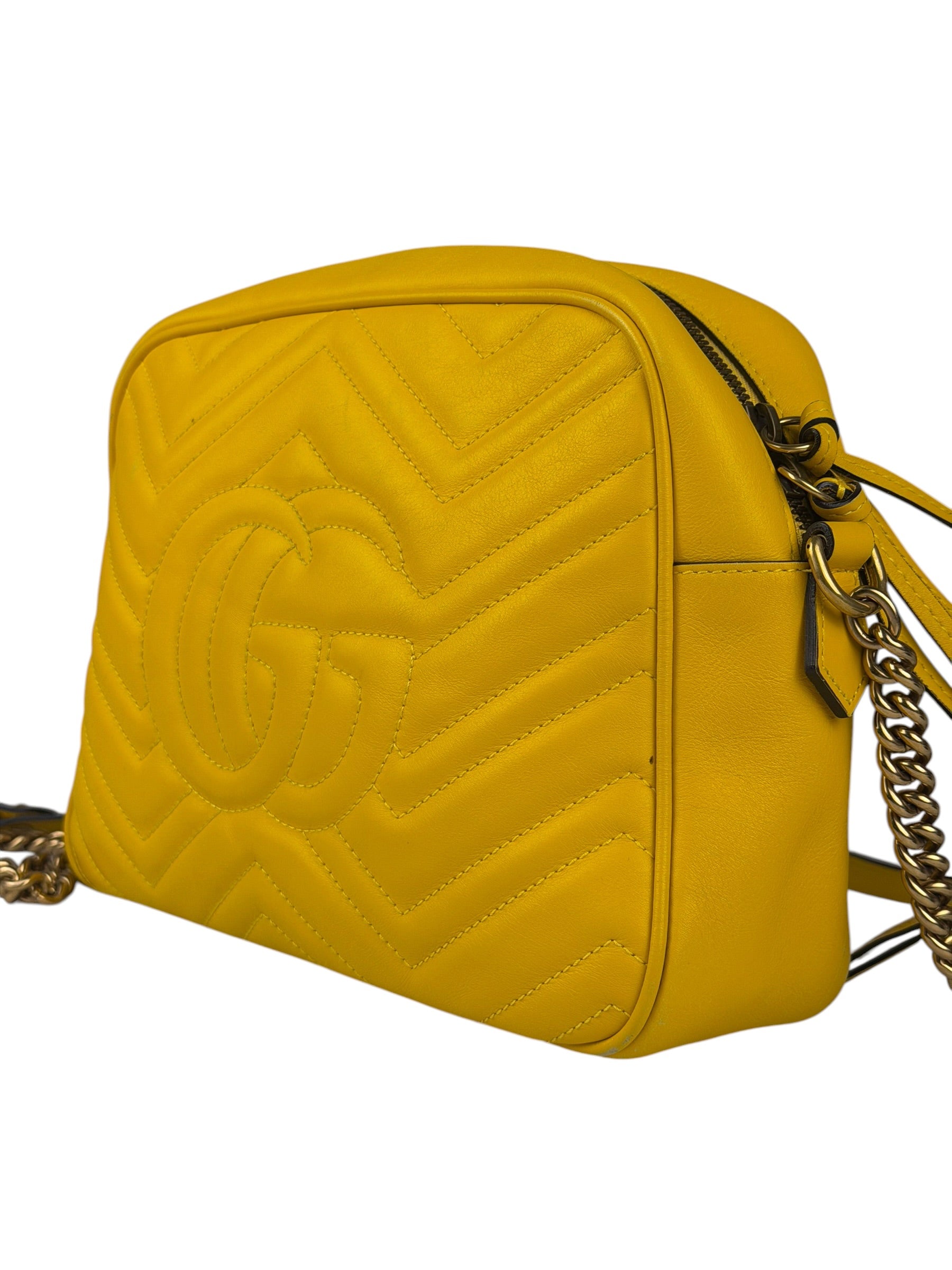 Gucci Bright Yellow GG Marmont Matelasse Shoulder Camera Bag