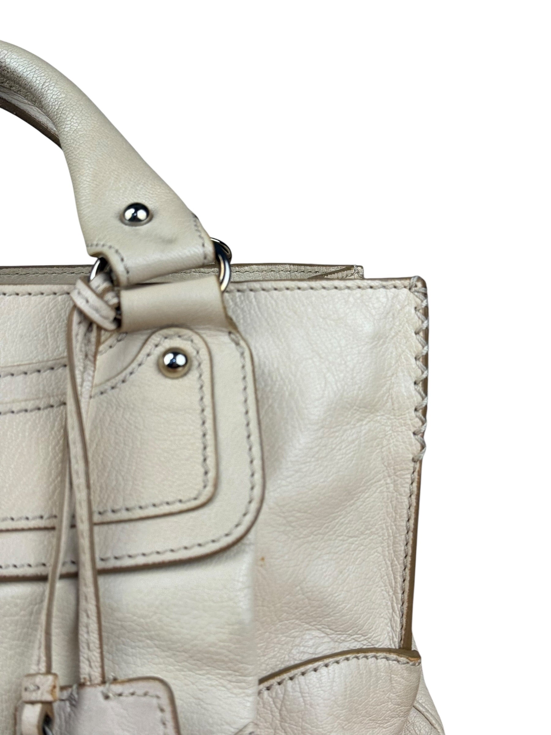 Celine Vintage Ivory Leather Boogie Handbag