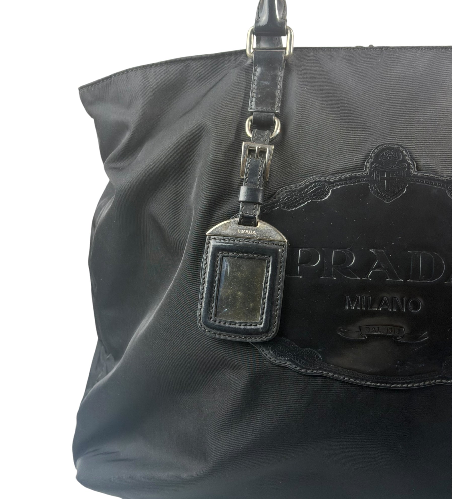 Prada Black Tessuto Nylon Leather Trim Tote Bag