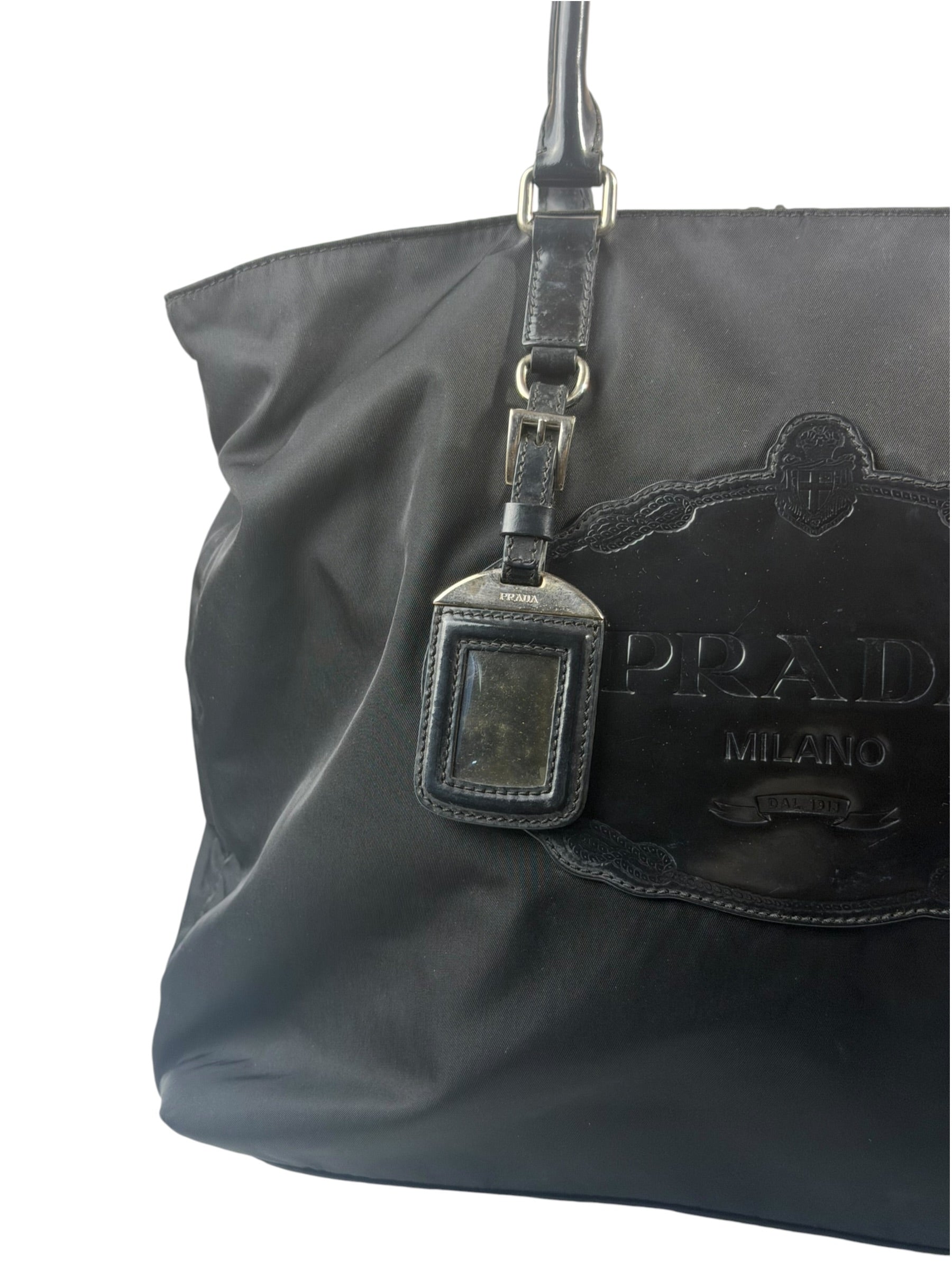 Prada Black Tessuto Nylon Leather Trim Tote Bag