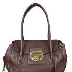 Prada Rich Brown Vitello Daino Sound Lock Satchel Shoulder Bag