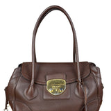 Prada Rich Brown Vitello Daino Sound Lock Satchel Shoulder Bag