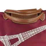 Longchamp Red Leather Trim Le Pliage Paris Eiffel Tower Tote Bag
