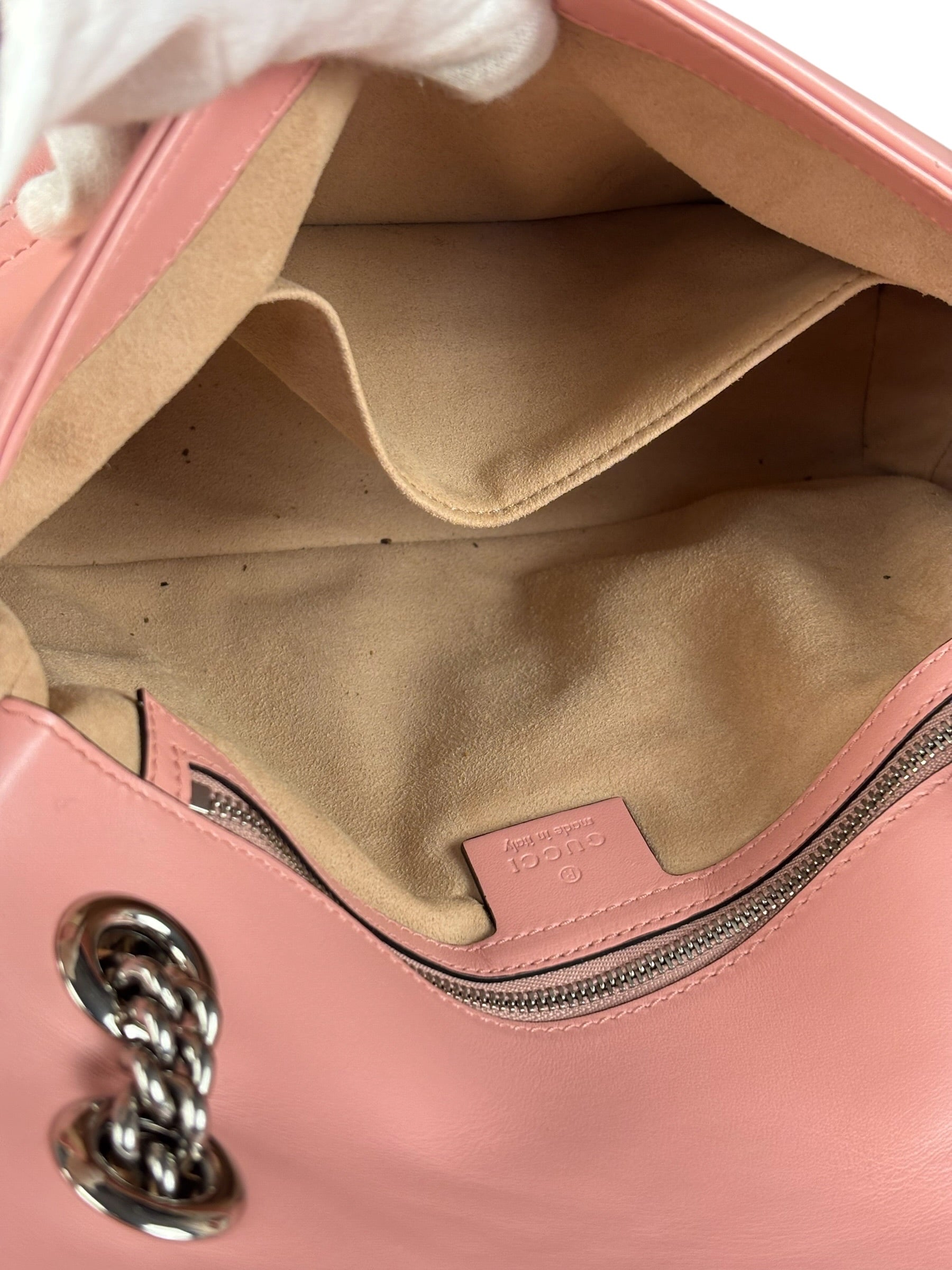 Gucci Pink Leather GG Marmont Shoulder Bag