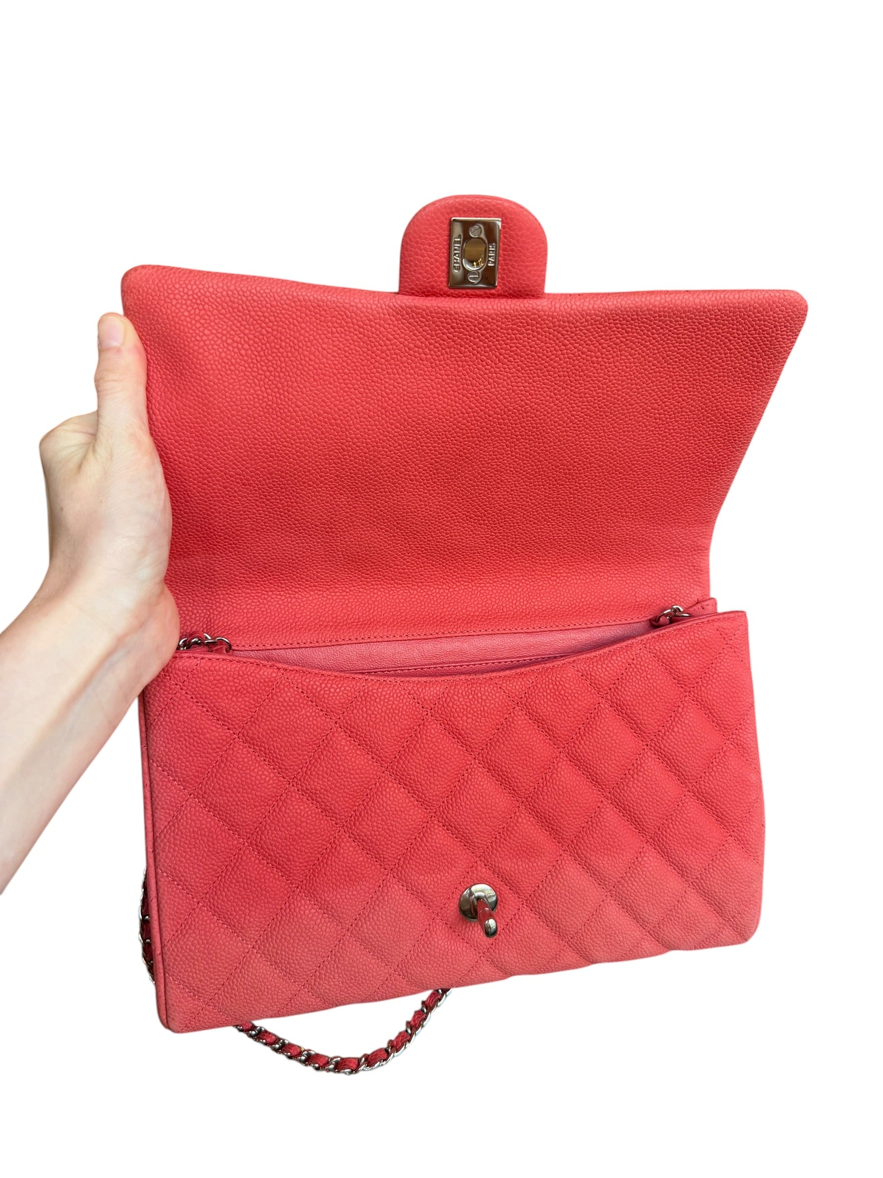 Chanel Coral Pink Matte Quilted Caviar Flap Shoulder Bag 2012