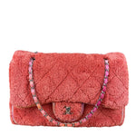 Chanel Coral Terry Cloth Quilted Jumbo Single Flap Shoulder Bag2020