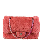 Chanel Coral Terry Cloth Quilted Jumbo Single Flap Shoulder Bag2020