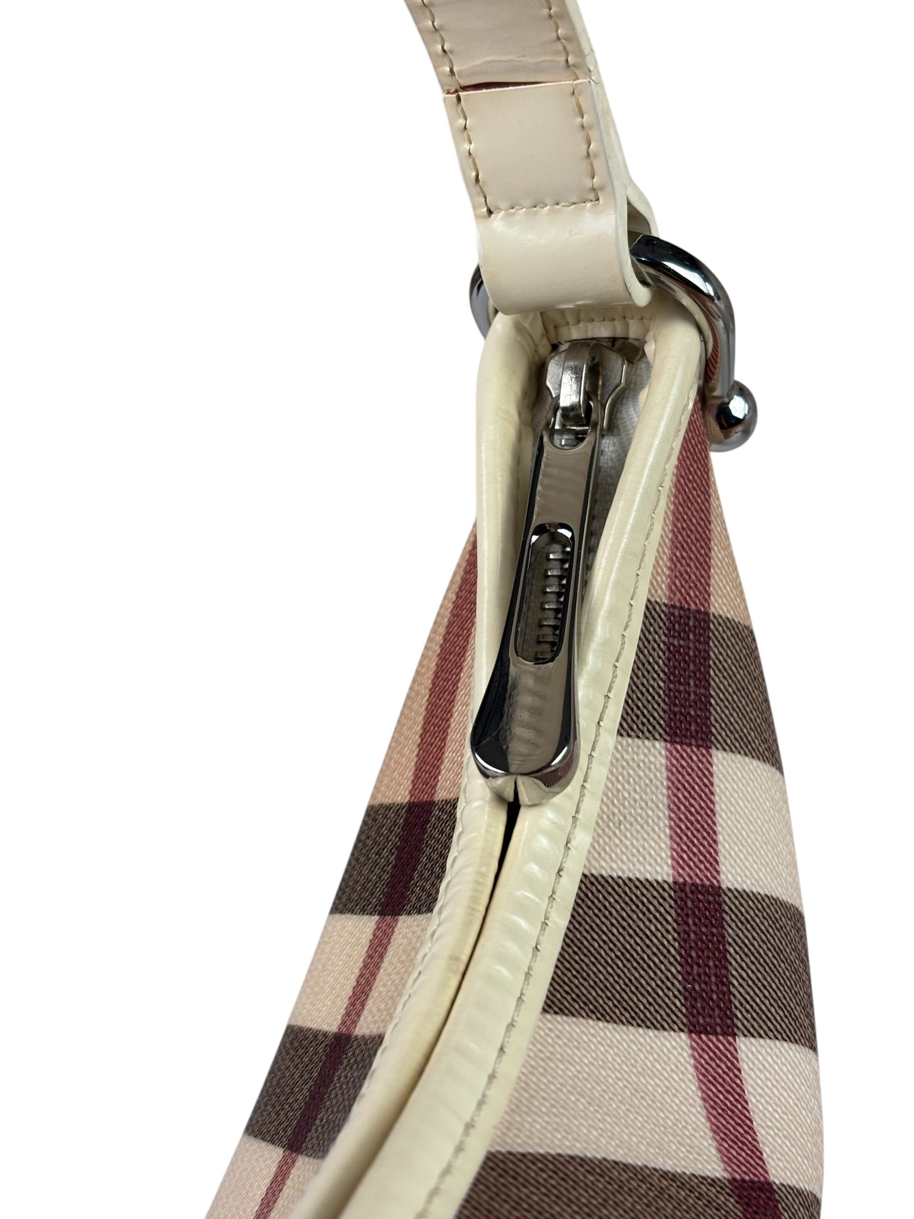 Burberry Beige Leather Trim Nova Check Hobo Bag