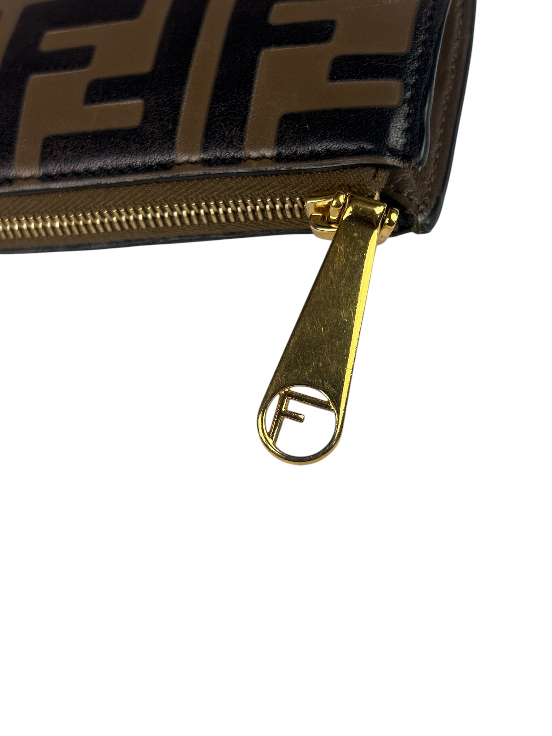 Fendi Brown Leather FF Zip Coin/Card Case