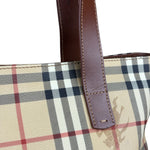 Burberry Vintage Brown Leather  Haymarket Canvas House Check Tote Bag