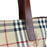 Burberry Vintage Brown Leather  Haymarket Canvas House Check Tote Bag