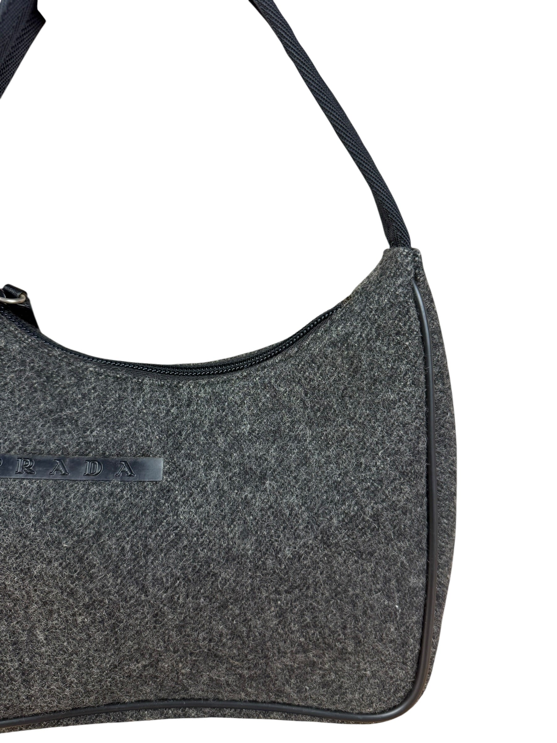 Prada Charcoal Gray Wool Sport Mini Hobo Bag