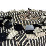 Chanel Black/White Sequin Stripped Medium Double Flap Shoulder Bag