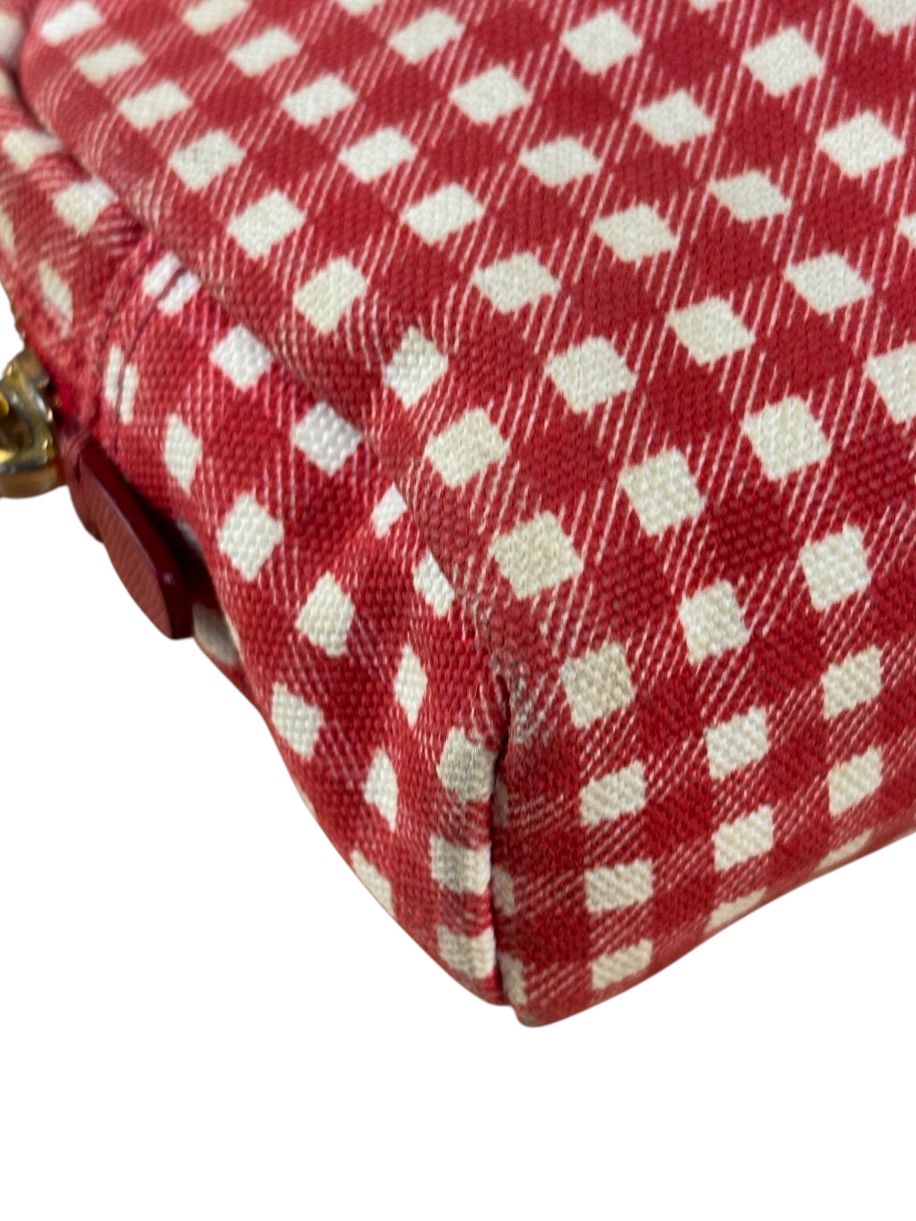 Prada Red Gingham Check Canvas Makeup Bag