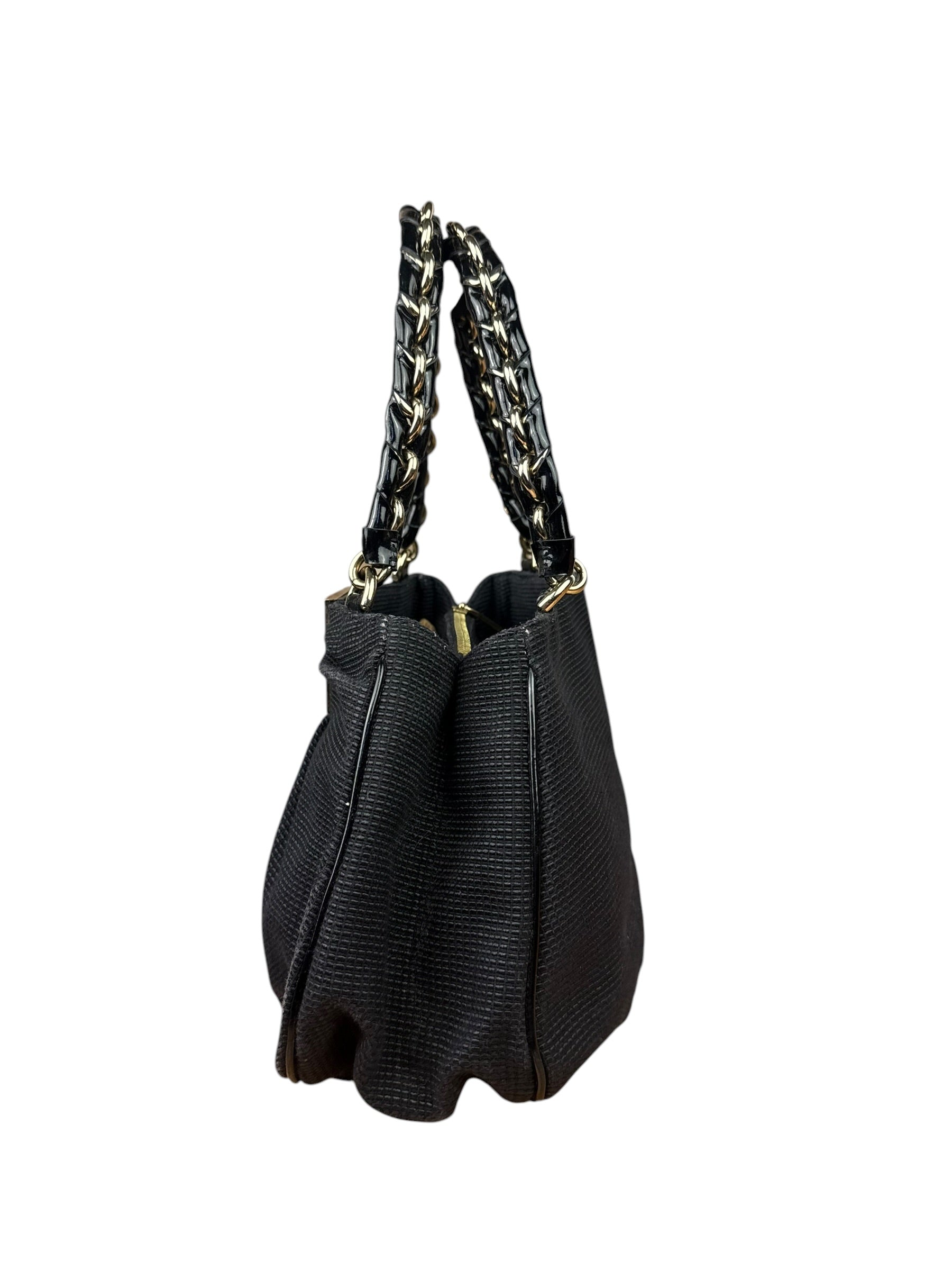Fendi Bicolor Patent Leather Trim Mia Shoulder Bag